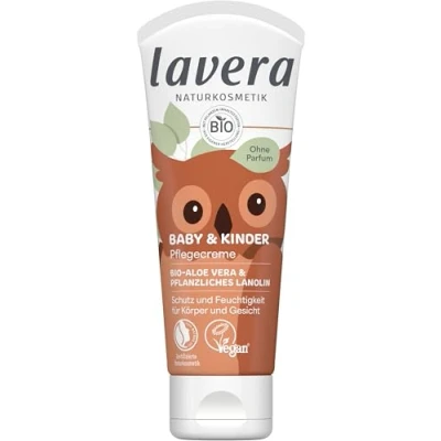 Abbildung von lavera Baby &amp; Kinder Pflegecreme für Gesicht und Körper ohne Duft Konservierungsstoffe feuchtigkeitsspendend schützt beruhigt vegan Naturkosmetik 75 ml