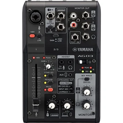 Abbildung von Yamaha AG03MK2 3 Kanal Live Streaming Mischpult mit USB Audio Interface Für Windows, Mac, iOS und Android In Schwarz