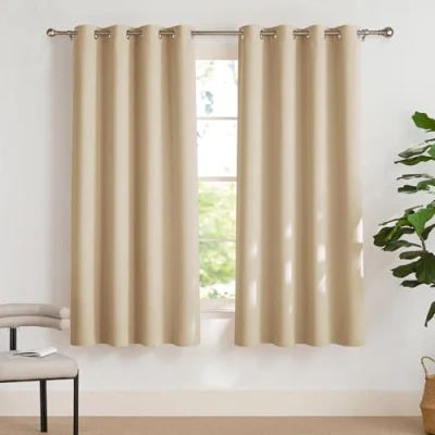 Abbildung von PONY DANCE Ösenvorhang 2er Set Kurze Gardinen Wohnzimmer Vorhang Beige Blickdicht H 175 x B 140 cm Schlafzimmer und Vorhänge Kälteschutz &amp; Wärmeisolierend, Biscotti