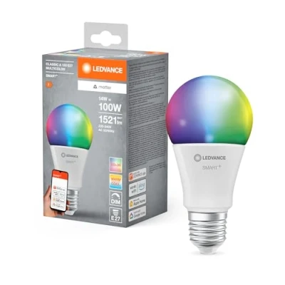 Abbildung von Ledvance SMART+ MATTER LED Lampe, weiße Frost Optik, 14W, 1521lm, klassische Glühlampenform mit E27, Farblicht und Weißlicht, App oder Sprachsteuerung, bis zu 20.000 Std. Lebensdauer, single pack