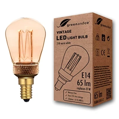 Abbildung von greenandco Vintage Design LED Birne zur Stimmungsbeleuchtung E14 ST45 gold 2W 65lm 1800K extra warmweiß 320 230V flimmerfrei nicht dimmbar Edison Glühbirne