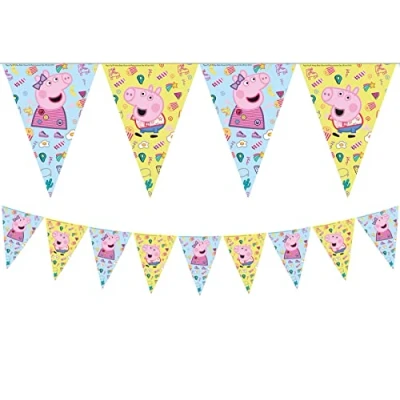 Abbildung von Procos 91104 Flaggenbanner Peppa Pig, Länge 230 cm, Größe der Wimpel ca. 17,5 x 25,5 Girlande aus Kunststoff, Wutz, Party, Dekoration
