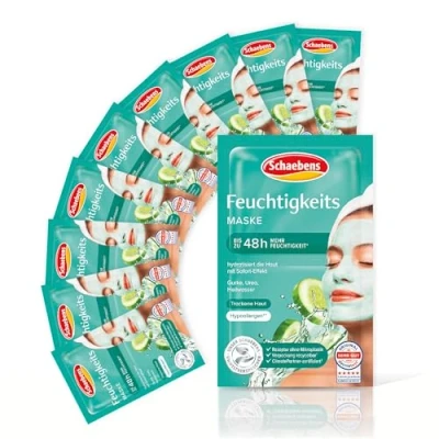 Abbildung von Schaebens Feuchtigkeits Maske, Sofort Effekt, erhöht die Hautfeuchtigkeit mit Aloe Vera, 10 sachets 2x5 ml