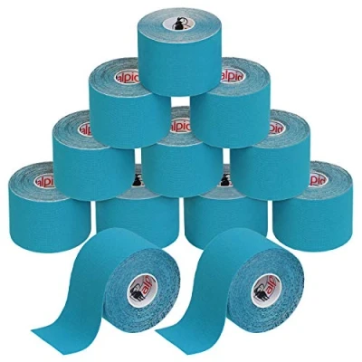 Abbildung von ALPIDEX Kinesiologie Tape 1/3/ 6/12 Rollen Viele Farben 5 m x cm Anwendungsbroschüre Elastisch Wasserfest Hautfreundlich Physio Muskel Set, Farbe:hellblau, Menge:12
