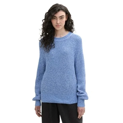 Abbildung von TOM Tailor Denim BALLONÄRMELN Strickpullover, Damen, Größe: XS, Sicilian blue melange