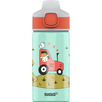 Abbildung von SIGG Alu Trinkflasche Kinder Miracle Tractor mit Trinkhalm Auslaufsicher Federleicht BPA frei Klimaneutral Zertifiziert Schule &amp; Sport Wassergrün Orange Traktor 0,4L