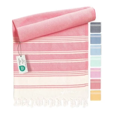 Abbildung von Fit Flip Hamamtuch aus 100% recycelter Baumwolle nachhaltig und natürlich Saunatuch, Strandtuch, Duschtuch, Badetuch, Yogatuch Coral 100x200cm Diamond