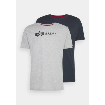 Abbildung von Alpha Industries Label 2 PACK Tshirt print, Herren, Größe: Small, Grey heather/rep blue