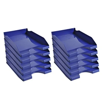 Abbildung von Exacompta 123104D 10er Pack Premium Briefablage Ecotray aus recyceltem Kunststoff DIN A4. Ideale Briefkörbe für Ihre Organisation. Robuste und stapelbare Ablagekörbe Blauer Engel nachtblau