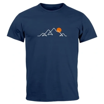 Abbildung von Neverless® Herren T Shirt Frontprint Line Art Berge Wandern Natur Outdoor Fashion Streetstyle Navy XL