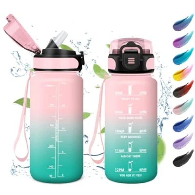 Abbildung von Trinkflasche Kinder Auslaufsicher 500ml, Wasserflasche Kohlensäure Geeignet, Sport mit Zeitmarkierung, Strohhalm, Perfekt für Kindergarten, Schule, Büro, Picknick