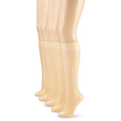 Abbildung von Nur Die 5er Pack Knie Seidenfein 15 DEN transparente Nylon Fein Kniestrümpfe seidig glänzend breiter Komfortbund Damen