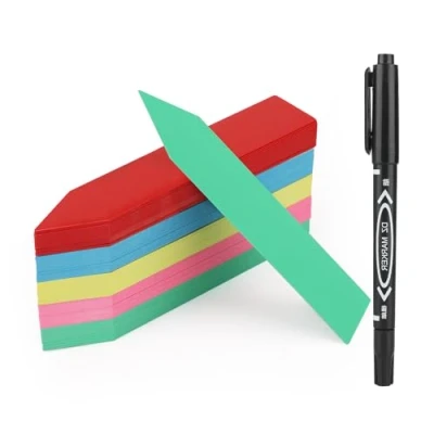 Abbildung von KINGLAKE 100Stk Pflanzschilder Bunt Pflanzenstecker Kunststoff Gartenschilder Mit Marker Zum Beschriften Wetterfest Pflanzen Etiketten Für Draussen,10x2CM