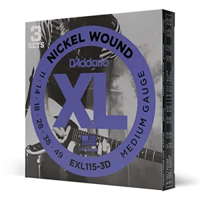 Abbildung von D&#039;Addario Gitarrensaiten E Gitarre Gitarren Saiten EXL115 3D Med. Blues Jazz Rock, 11 49 3 Stück