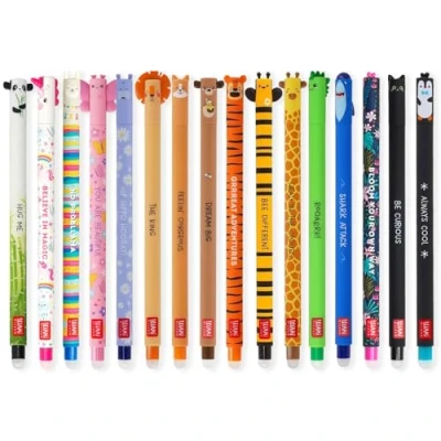 Abbildung von LEGAMI Set of 16 Erasable Gel Pens with Thermosensitive Erase Ink, 0.7mm Tip, Animal Designs&#039;