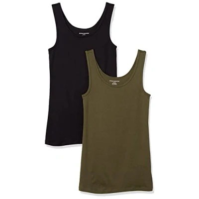 Abbildung von Amazon Essentials Damen Tanktop schlanke Passform, 2er Pack, Olivgrün/Schwarz, S