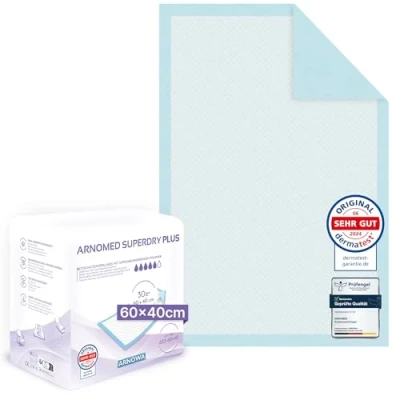 Abbildung von ARNOMED Krankenunterlagen 60x40cm, 30x saugstarke Inkontinenzunterlagen Einweg, Wickelunterlage für Babys, 5 lagige Zellstoff Unterlagen fürs Bett bei z.B. Inkontinenz, Einweggebrauch