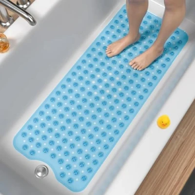 Abbildung von HITSLAM Badewannenmatte rutschfest, 101 x 40cm Extra Lange Antirutschmatte Badewanne, Duschmatte rutschfest BPA Frei, Schimmelresistent &amp; Maschinenwaschbar Badematte, Blau