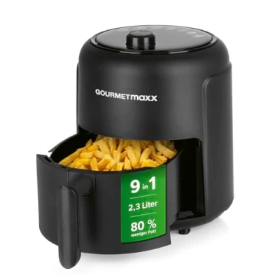 Abbildung von GOURMETmaxx Heißluftfritteuse 2,3L Airfryer mit 60 Minuten Timer und 9 Funktionen inkl. Vorheizen &amp; Warmhalten energiesparend geruchsarm frittieren nahezu ohne Öl 1000 W