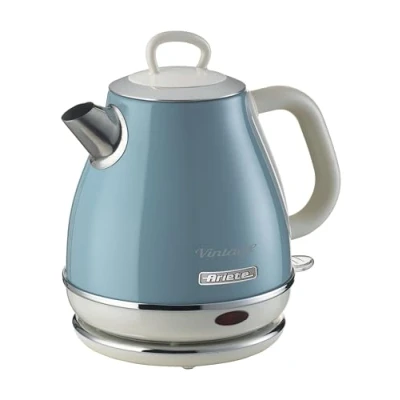 Abbildung von Ariete Vintage Wasserkocher 2868, Retro Elektrischer mit Kabellosem 360 Sockel, Abschaltautomatik, 1 L Fassungsvermögen, Edelstahl, 1600W, Blau