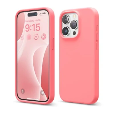 Abbildung von elago Kompatibel mit iPhone 15 Pro Hülle, 15,5 cm Full Cover Liquid Silikon Handyhülle Stoßfest Weiches Mikrofaserfutter Kratzfest 15.5 (Rosa)