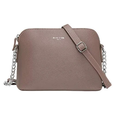 Abbildung von David Jones Damen Kleine Umhängetasche Frau Handtasche PU Leder Tasche Kette Schultertasche Crossbody Bag Abendtasche Zip Reißverschluss Party Handy City Clutch Mode Elegant Taupe Braun