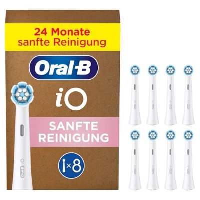 Abbildung von Oral B iO Sanfte Reinigung, Original Aufsteckbürsten, geeignet für empfindliches Zahnfleisch, Weiß, 8 Stück