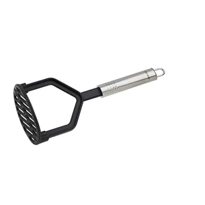 Abbildung von Fackelmann Kartoffelstampfer 25 cm OVALGRIFF, Kartoffelpresse für beschichtete Pfannen und Töpfe, Küchenhelfer aus hochwertigem Edelstahl Kunststoff (Farbe: Silber/Schwarz), Menge: 1 Stück