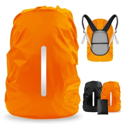 Abbildung von LAMA 2 Stück Regenschutz wasserdichte Regenhülle Schulranzen Regenüberzug Regenhaube Regenabdeckung für Rucksack Schultasche Wandern Camping Radfahren Reisen L 41L 55L Schwarz Orange