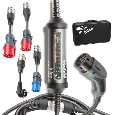 Abbildung von Juice Booster 2 Wallbox 11kw / 22kW 32A 3 Phasig, 1 Phasig Typ AC Inkl. Tasche, CEE32 rot, CEE16 blau (Camping) und Haushaltsstecker Schuko (EU)