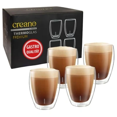 Abbildung von Creano PREMIUM doppelwandige Trinkgläser 400ml 4er Set Gastronomie Qualität 100% Spülmaschinenfest NEUHEIT 2024