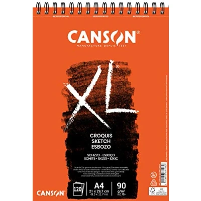 Abbildung von CANSON XL Skizzenpapier, feine Körnung, 90 g/m², an der kurzen Seite spiralgebundener Block, DIN A4 21 x 29,7 cm, Elfenbein, 120 Blatt