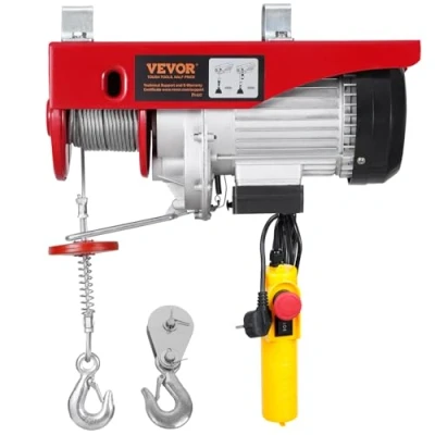 Abbildung von VEVOR Elektrische Seilwinde, 400 kg, Motorwinde mit 4,2 m kabelgebundener Fernbedienung, 12 Hubhöhe Einzelkabel, Einzel /Doppelschlingen, Not Aus, Hebezeug für Garage, Lager, Fabrik