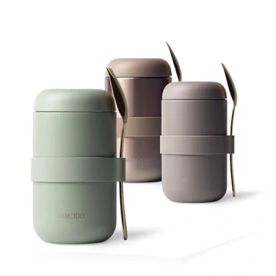 Abbildung von MAMEIDO Thermobehälter für Essen 500ml, Müslibecher to go Edelstahl, Thermobecher auslaufsicher, Ideal Joghurt, Porridge, Babybrei, Suppen &amp; Eis (Desert Sage, 0,5l)