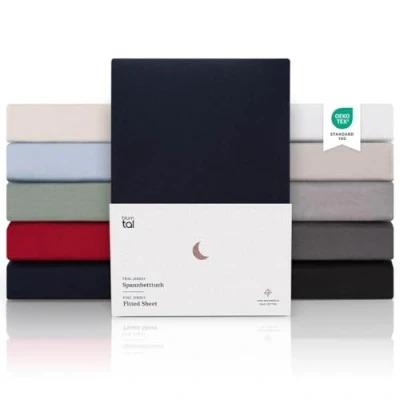 Abbildung von Blumtal® Premium Spannbettlaken 90x200cm Jersey Oeko TEX zertifiziertes Bettlaken Baumwolle 100% Boxspringbett 90x200 Dark Ocean Blue Blau