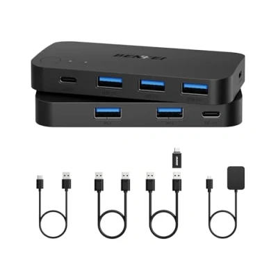 Abbildung von BENFEI USB 3.0 Switch, Switcher 2 Computer mit 1xUSB C Port und 3xUSB A Ports, In 4 Out Desktop Kontroller, KVM Switch Selector kompatibel Windows Mac Linux