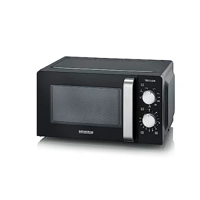 Abbildung von SEVERIN 2 in 1 Mikrowelle mit Grill 700 W, 900 W Grill, Grillofen 9 Automatikprogrammen, Grillrost und Drehteller, schwarz / Edelstahl, MW 7781
