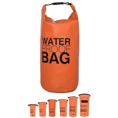 Abbildung von DonDon Dry Bag wasserdichte Tasche 2l, 5l, 10l, 15l, 20l, 30l Pack Sack Beutel mit Schultergurt orange 10 Liter