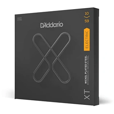 Abbildung von D&#039;Addario E Gitarren Saiten Gitarrensaiten Gitarre XTE1059, vernickelte XT Stahlsaite für Gitarre, Regular Light, 7 Saiten, 10 59