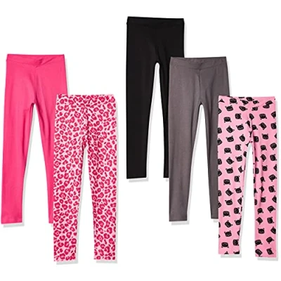 Abbildung von Amazon Essentials Mädchen Leggings, 5er Pack, Katze/Kohlegrau/Rosa/Schwarz/Tiermuster, 5 Jahre