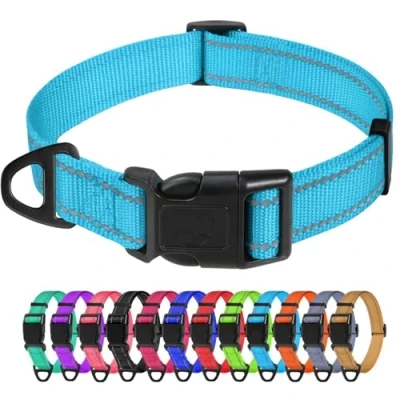 Abbildung von TagME Nylon Hundehalsband, Verstellbares Reflektierendes Hundehalsband mit Sicherheitsschnalle für Mittlere Hund, Himmelblau, 2.5cm Breite