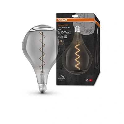 Abbildung von OSRAM Lamps Vintage 1906 LED mit Smoke Tönung,4,5W,150lm,Kugel Form 140mm Durchmesser &amp; E27 Sockel,warmweiße Lichtfarbe,gerades Filament,dimmbar,bis zu 15.000 Stunden Lebensdauer,4058075760974