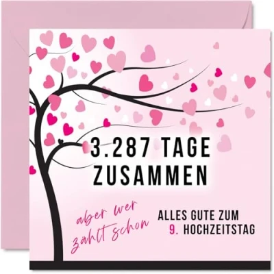 Abbildung von Stuff4 9. Hochzeitstag Karte Liebe 3287 Tage Zusammen 9 Jahrestag Geschenke für Mein Mann Ehemann Meine Frau Ehefrau, 145mm Lustig Glückwunschkarten