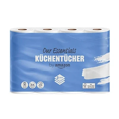 Abbildung von by Amazon Küchenrolle, 3 lagig, 4 Rollen (4 Rollen, 1 er Pack), 64 Blätter pro Rolle, FSC Zertifiziert