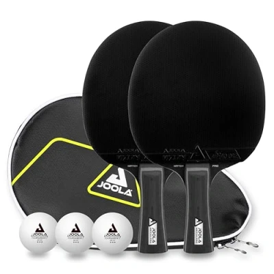 Abbildung von JOOLA Tischtennis Set Black Duo PRO 2 Tischtennisschläger + 3 Tischtennisbälle Tischtennishülle, schwarz, 6 teilig