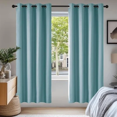 Abbildung von Deconovo Verdunkelungsvorhang Ösen Gardinen Kälteschutz Schlafzimmer Vorhang Blickdicht Winter, 175x140cm(HöhexBreite), Himmelblau, 2er Set