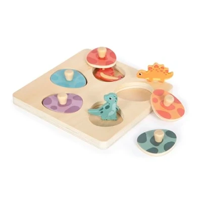 Abbildung von small foot Setzpuzzle und Memo „Dino“ aus FSC 100% zertifiziertem Holz, mit 6 Puzzleteilen, ab 12 Monaten, 12649