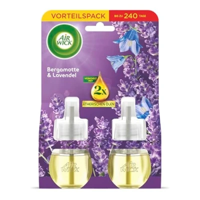Abbildung von Air Wick Duftstecker Nachfüller Duo Duft: Bergamotte und Lavendel Floraler Raumduft für die Steckdose 2x 19ml Duftölflakon