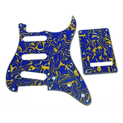 Abbildung von KAISH Schlagbrett im ST/Stratocaster Stil, 11 Löcher, SSS Pickguard mit ST Rückplatte, Tremolo Trem Abdeckung für USA/Mexiko Stratocaster/Strat Blue Shell
