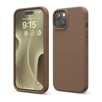 Abbildung von elago Flüssig Silikon Case Kompatibel mit iPhone 15 Hülle, Premium Handyhülle, Ganzkörper Schutzhülle [4 Lagige Stoßfeste Struktur], Kratzfestes Weiches Mikrofaserfutter (Braun)
